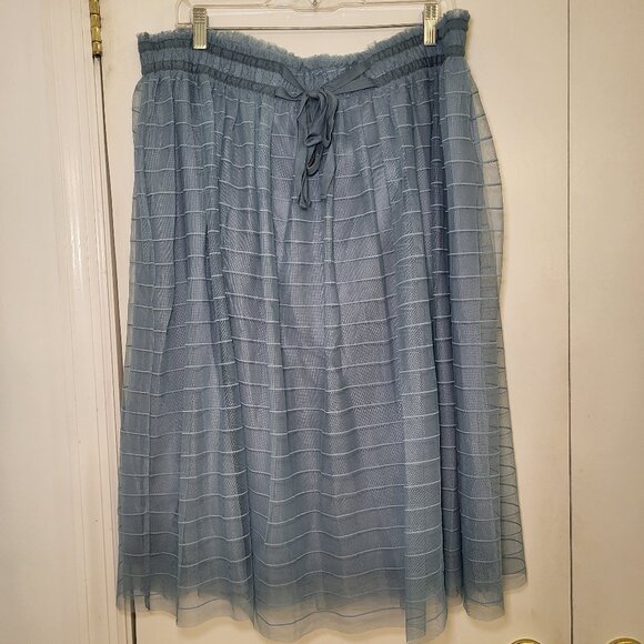 Lauren Conrad Mesh Blue Midi Skirt Elastic Waist Women's‎ size XL - Picture 1 of 6